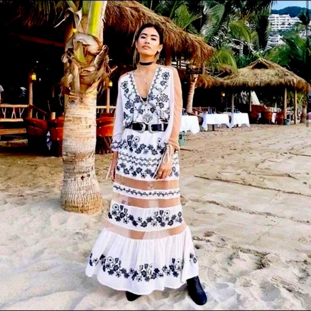 For Love and Lemons UNICORN piece BNWT cream & black mesh embroidered maxi dress